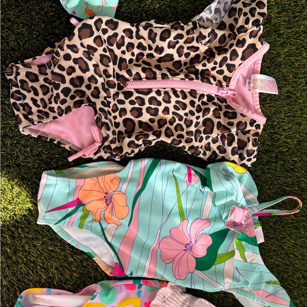 Leopard Print Pink Trim Girls One-Piece Swimsuit